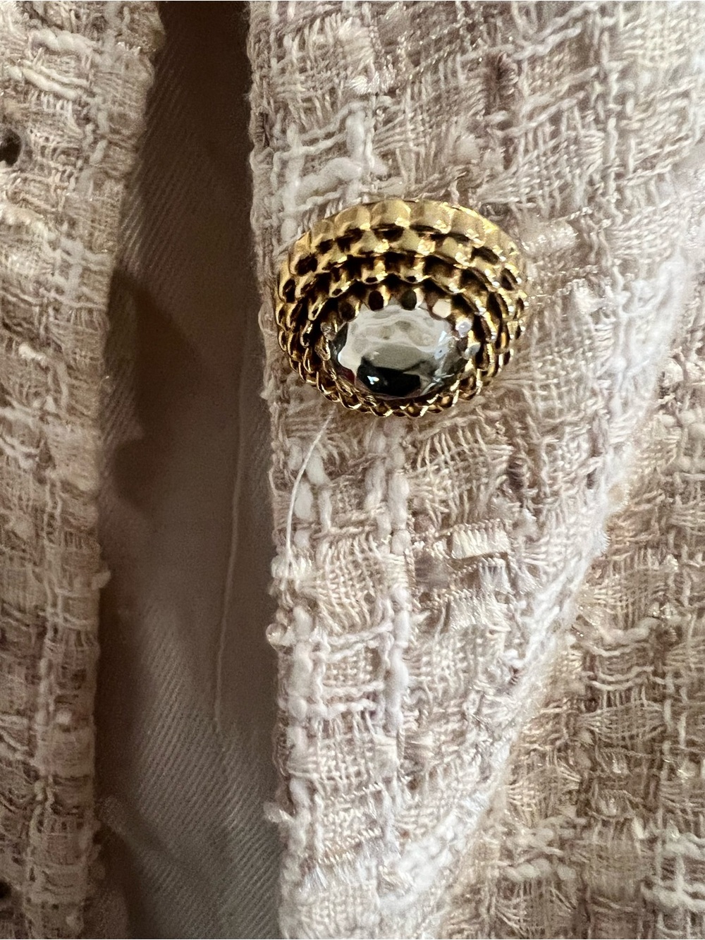 ZARA Cream Tweed Boxy Jacket with Gold Buttons - Picture 3 of 7